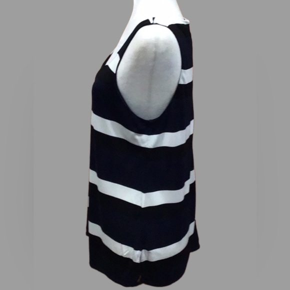 Ann Taylor Striped Tank Blouse, Blue/Black/White, Back Zipper, Size Petite Large - Picture 2 of 7